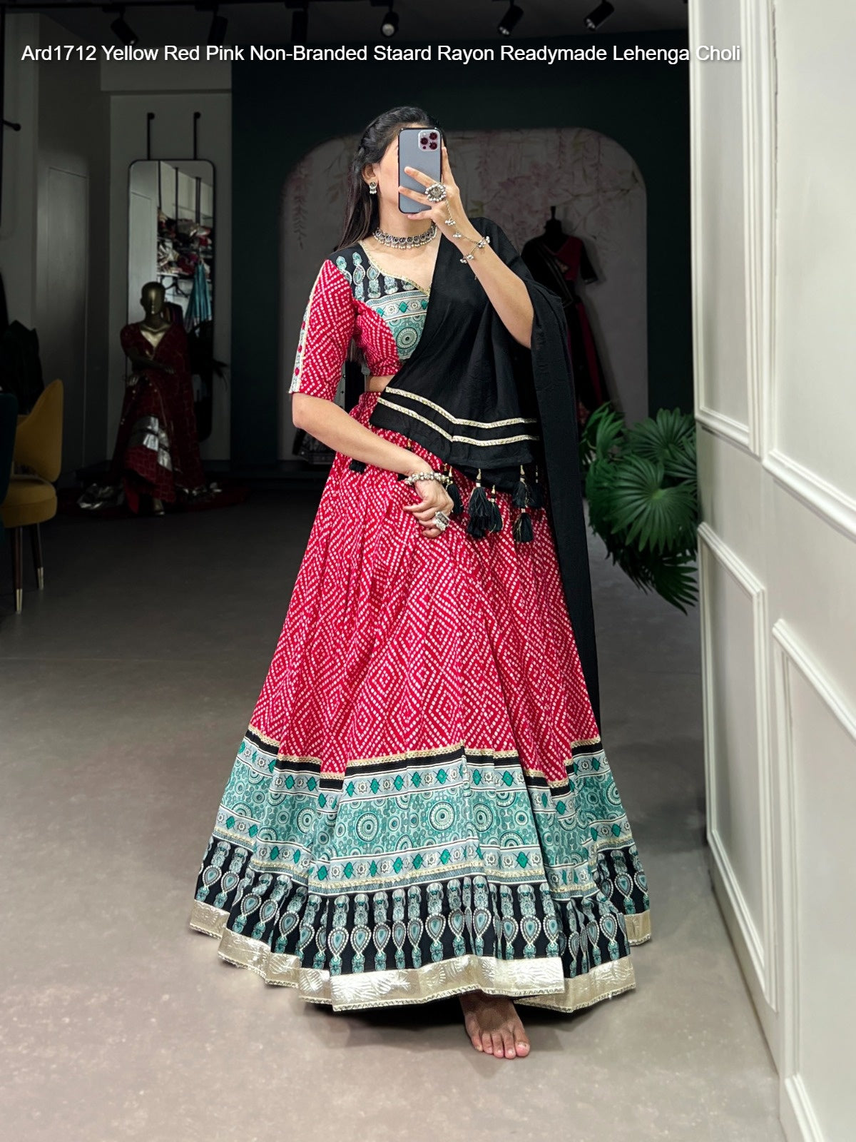 Ard1712 Yellow Red Pink Non-Branded Staard Rayon Readymade Lehenga Choli