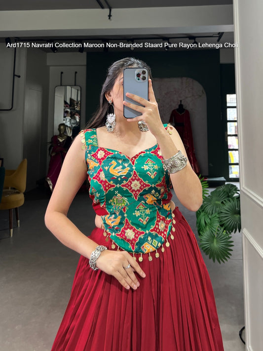 Ard1715 Navratri Collection Maroon Non-Branded Staard Pure Rayon Readymade Lehenga Choli
