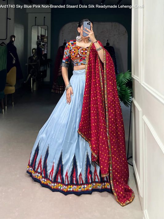 Ard1740 Sky Blue Pink Non-Branded Staard Dola Silk Readymade Lehenga Choli