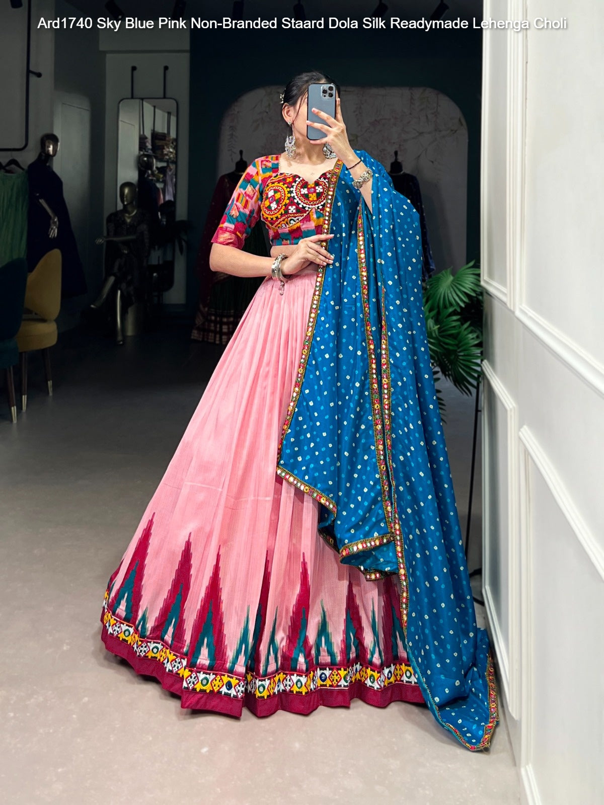 Ard1740 Sky Blue Pink Non-Branded Staard Dola Silk Readymade Lehenga Choli