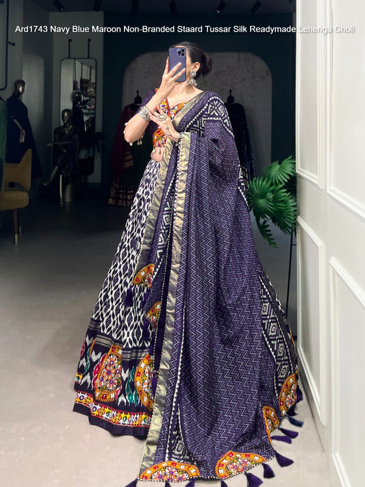 Ard1743 Navy Blue Maroon Non-Branded Staard Tussar Silk Readymade Lehenga Choli