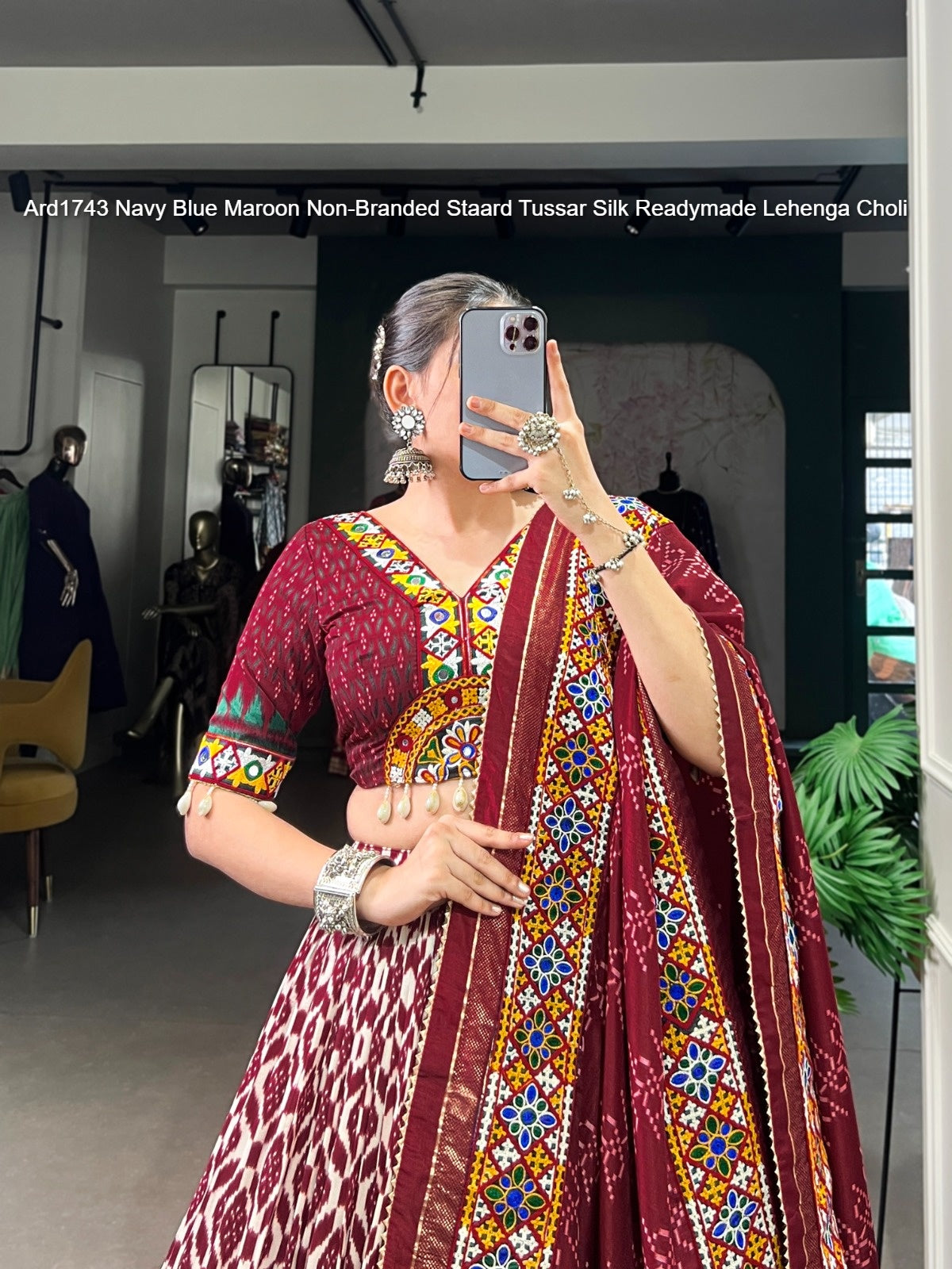 Ard1743 Navy Blue Maroon Non-Branded Staard Tussar Silk Readymade Lehenga Choli