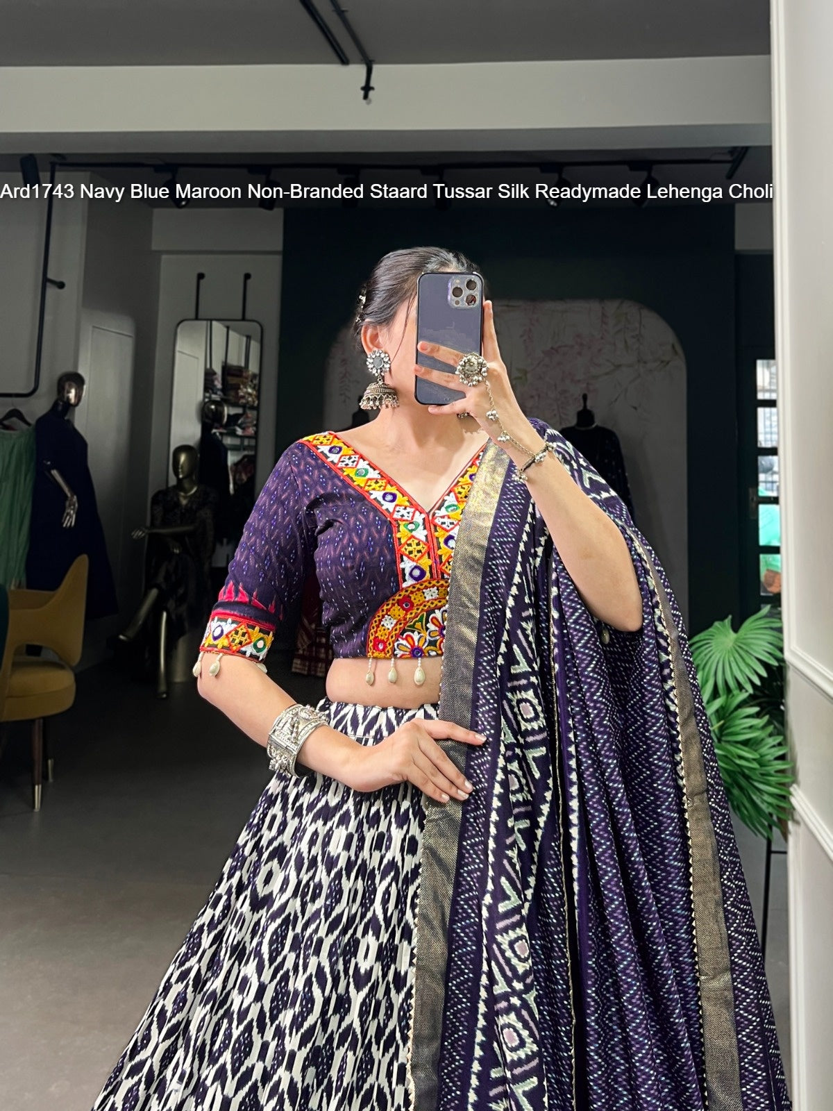 Ard1743 Navy Blue Maroon Non-Branded Staard Tussar Silk Readymade Lehenga Choli