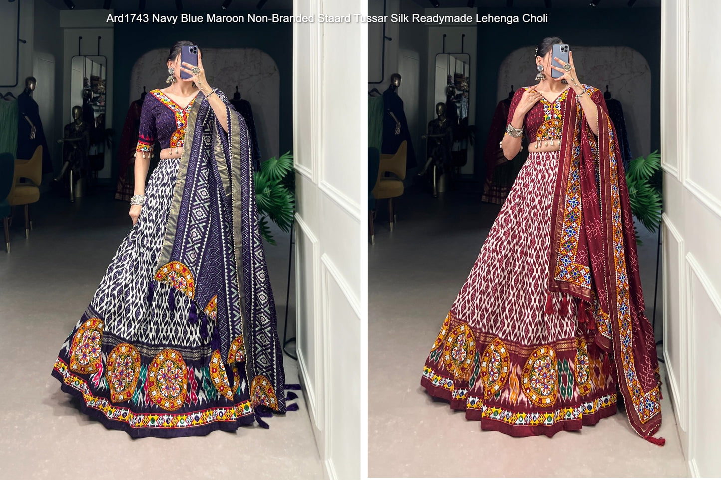 Ard1743 Navy Blue Maroon Non-Branded Staard Tussar Silk Readymade Lehenga Choli