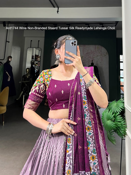 Ard1744 Wine Non-Branded Staard Tussar Silk Readymade Lehenga Choli