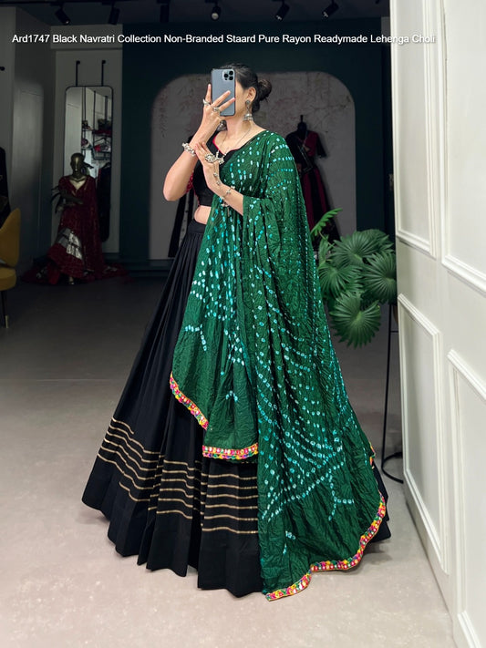 Ard1747 Black Navratri Collection Non-Branded Staard Pure Rayon Readymade Lehenga Choli
