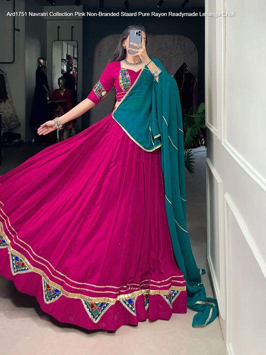 Ard1751 Navratri Collection Pink Non-Branded Staard Pure Rayon Readymade Lehenga Choli