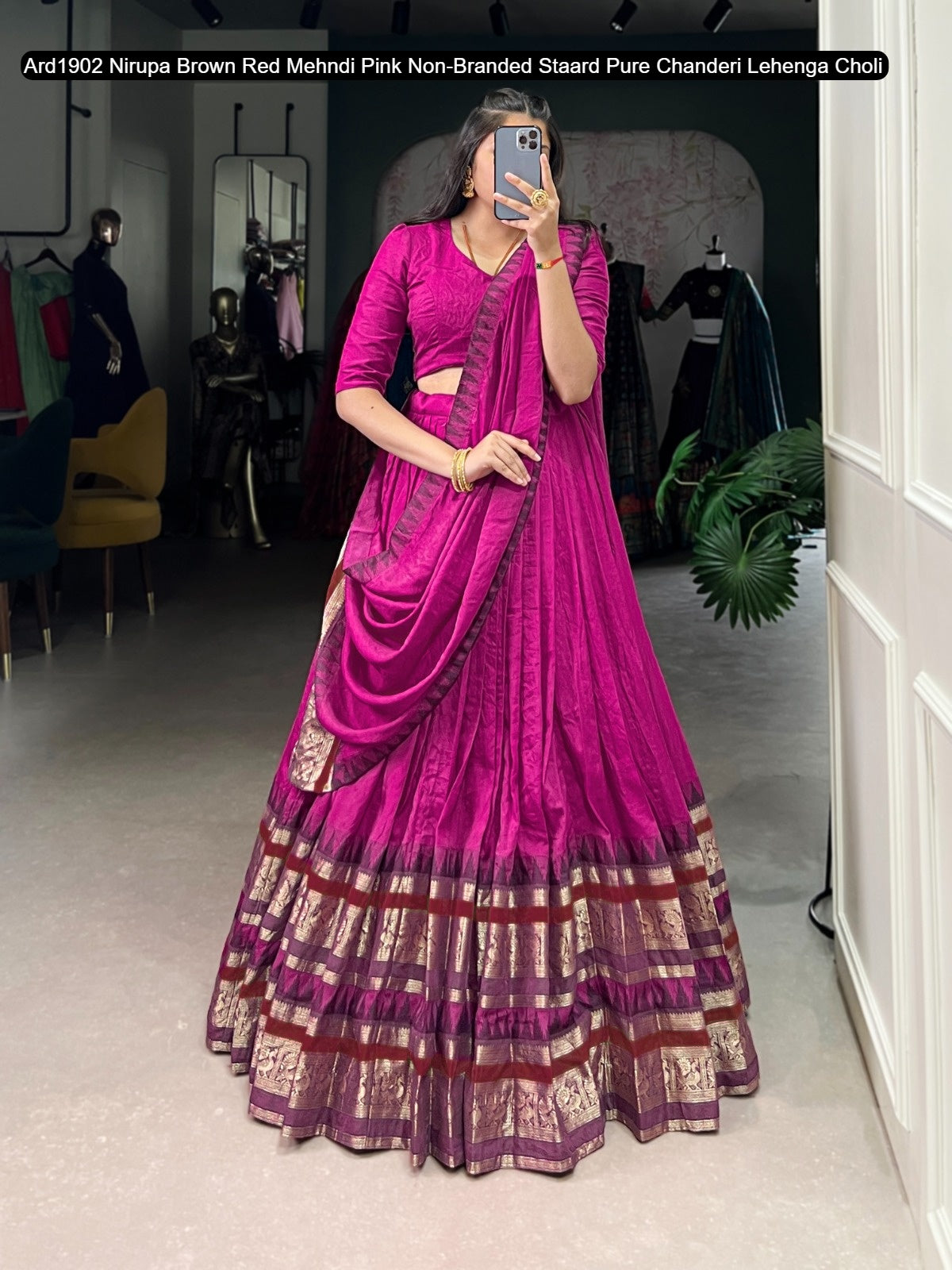 Ard1902 Nirupa Brown Red Mehndi Pink Non-Branded Staard Pure Chanderi Lehenga Choli