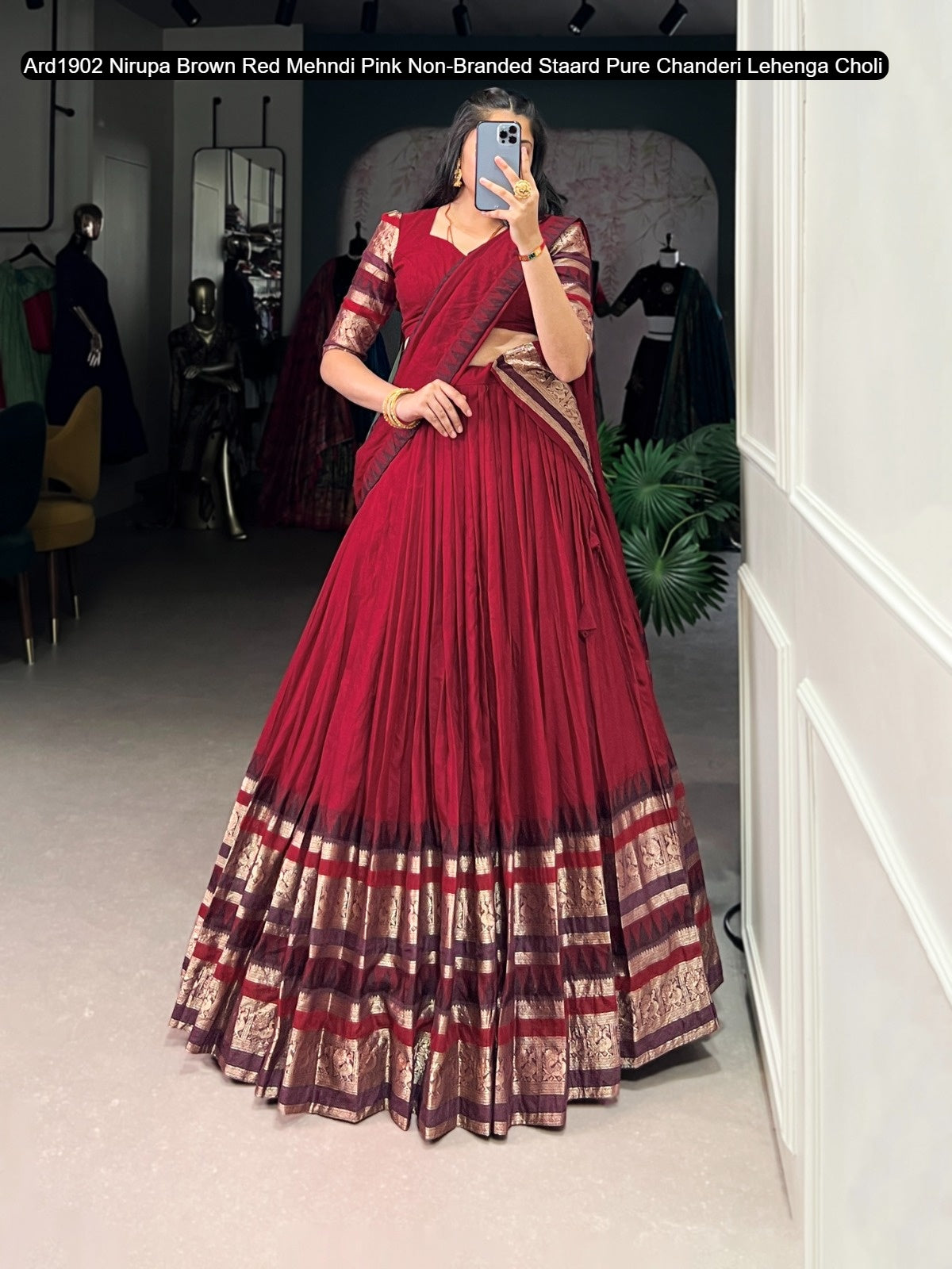 Ard1902 Nirupa Brown Red Mehndi Pink Non-Branded Staard Pure Chanderi Lehenga Choli