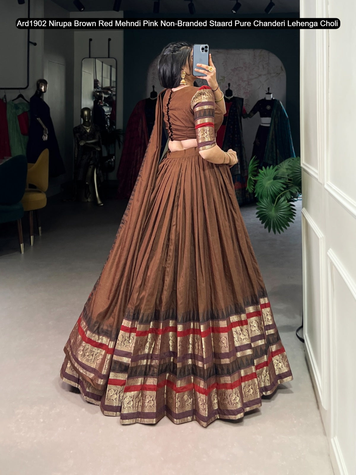 Ard1902 Nirupa Brown Red Mehndi Pink Non-Branded Staard Pure Chanderi Lehenga Choli