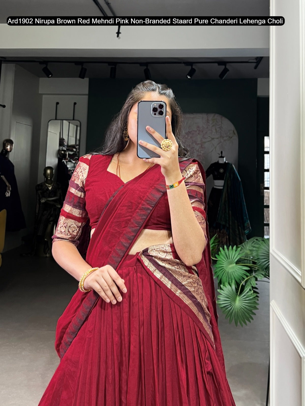 Ard1902 Nirupa Brown Red Mehndi Pink Non-Branded Staard Pure Chanderi Lehenga Choli