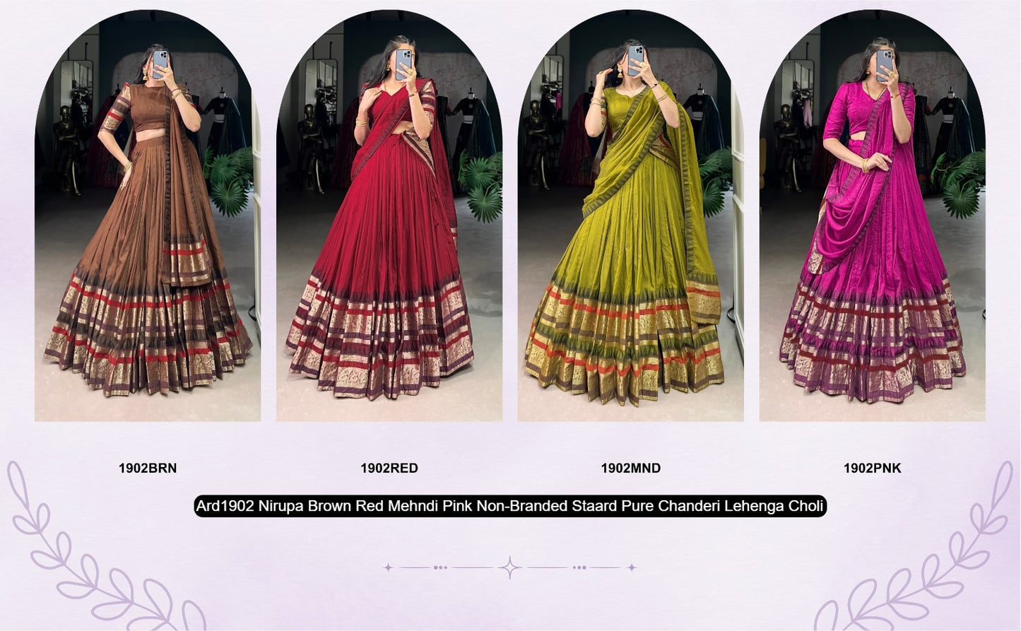 Ard1902 Nirupa Brown Red Mehndi Pink Non-Branded Staard Pure Chanderi Lehenga Choli