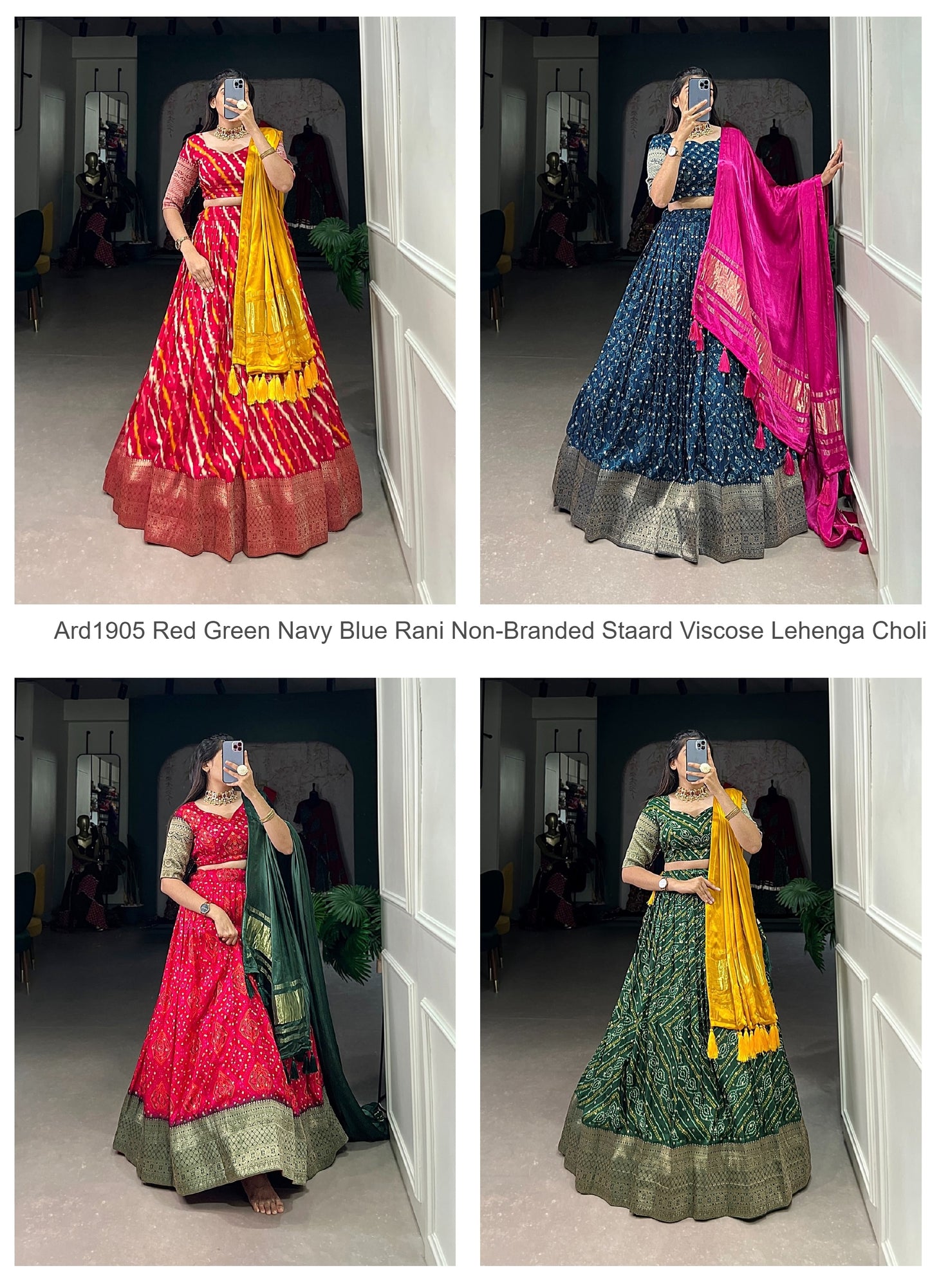 Ard1905 Red Green Navy Blue Rani Non-Branded Staard Viscose Lehenga Choli
