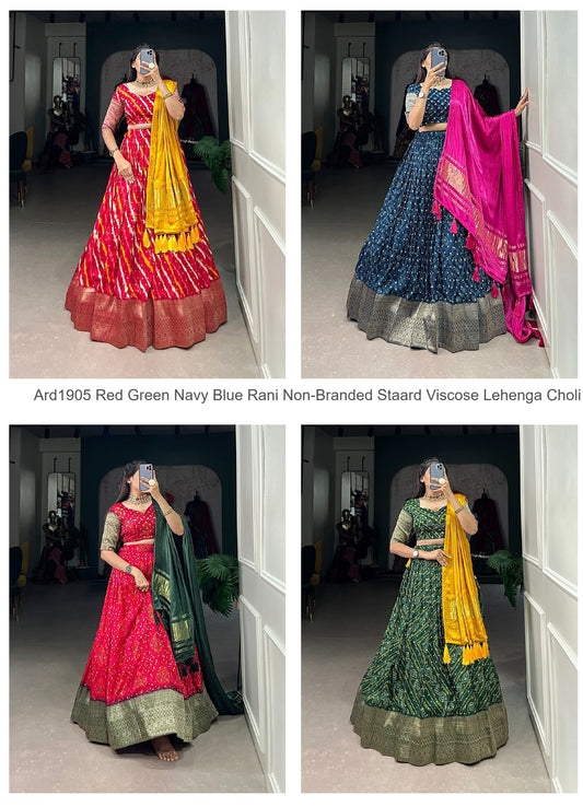 Ard1905 Red Green Navy Blue Rani Non-Branded Staard Viscose Lehenga Choli