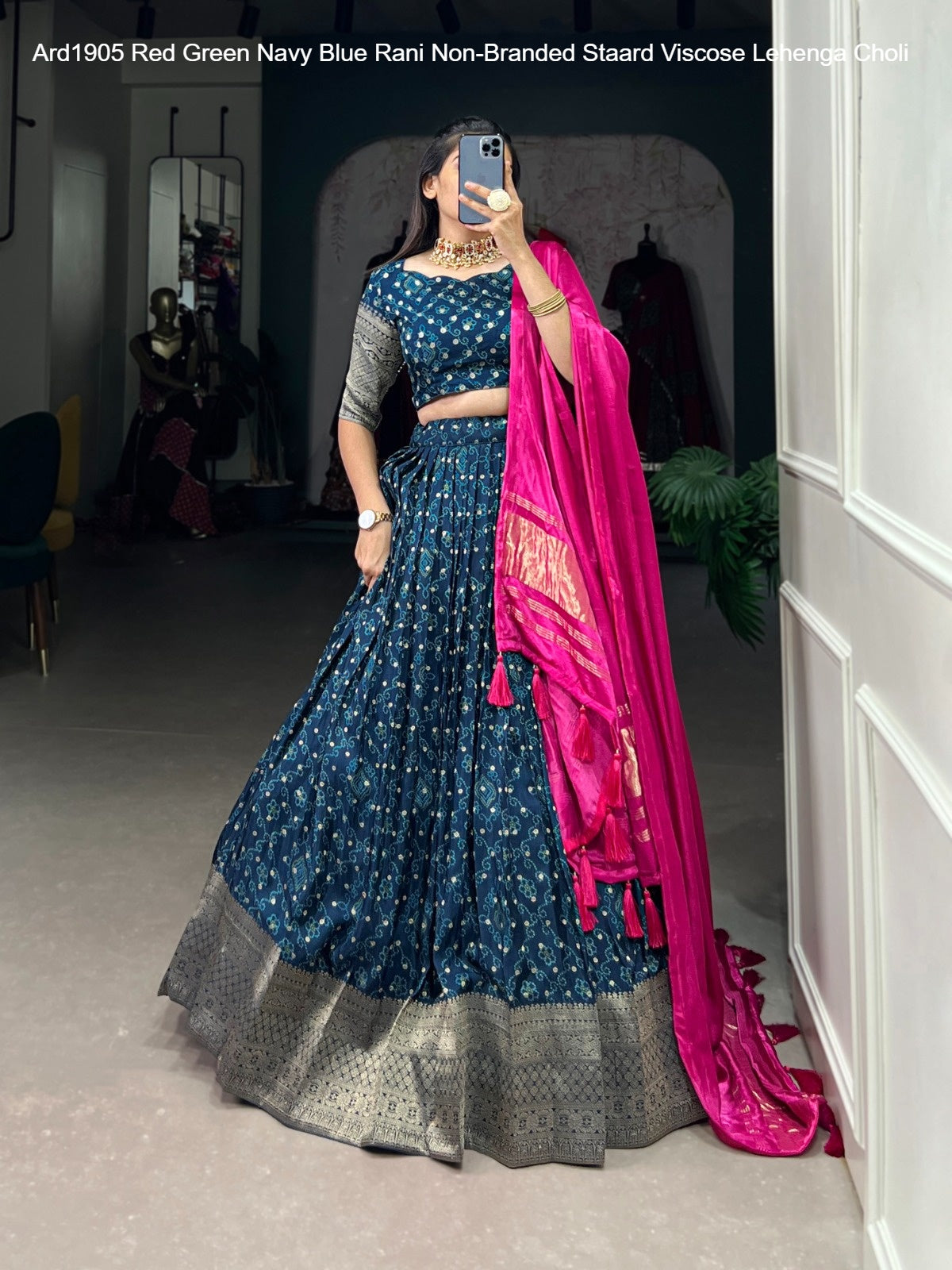 Ard1905 Red Green Navy Blue Rani Non-Branded Staard Viscose Lehenga Choli