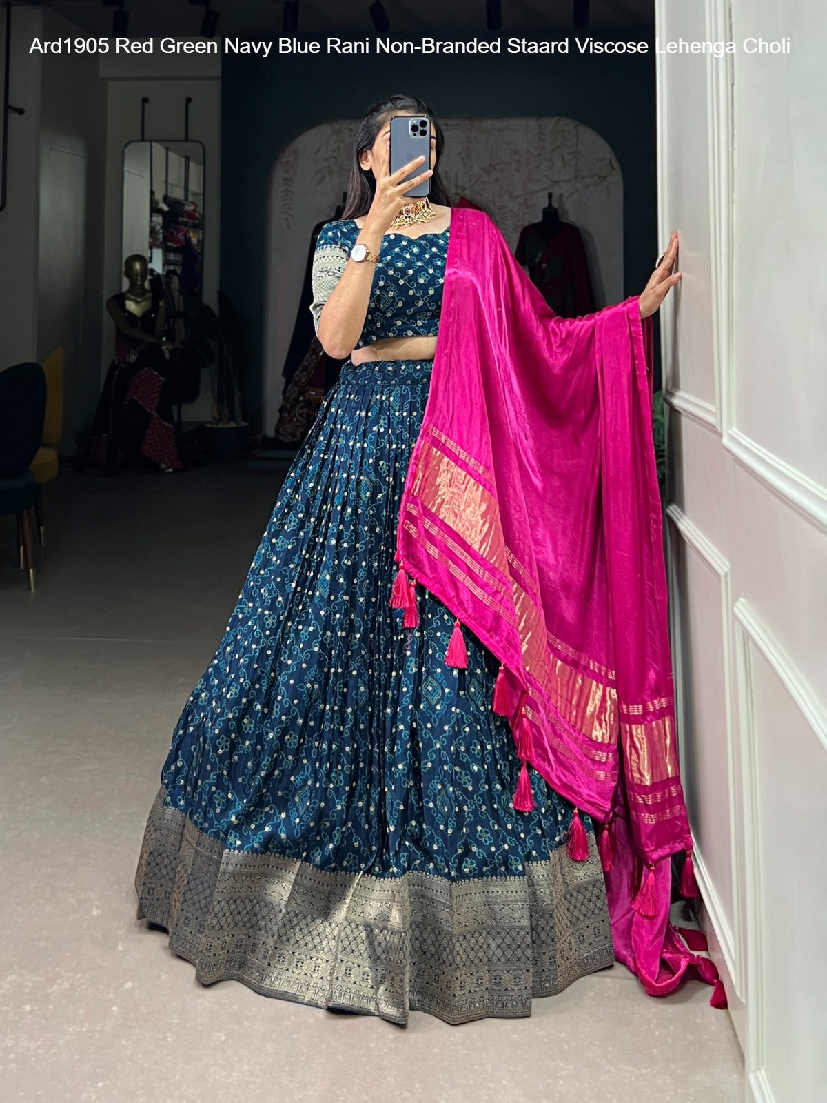 Ard1905 Red Green Navy Blue Rani Non-Branded Staard Viscose Lehenga Choli