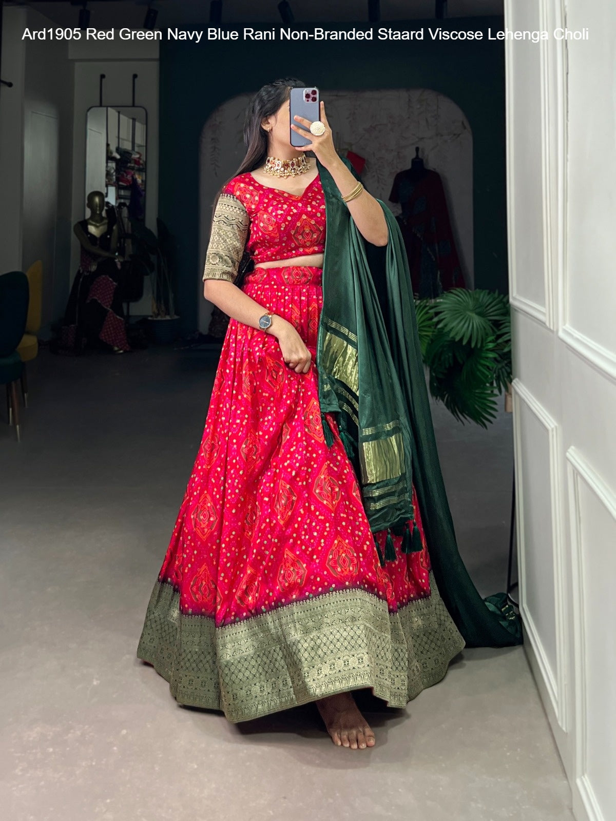 Ard1905 Red Green Navy Blue Rani Non-Branded Staard Viscose Lehenga Choli