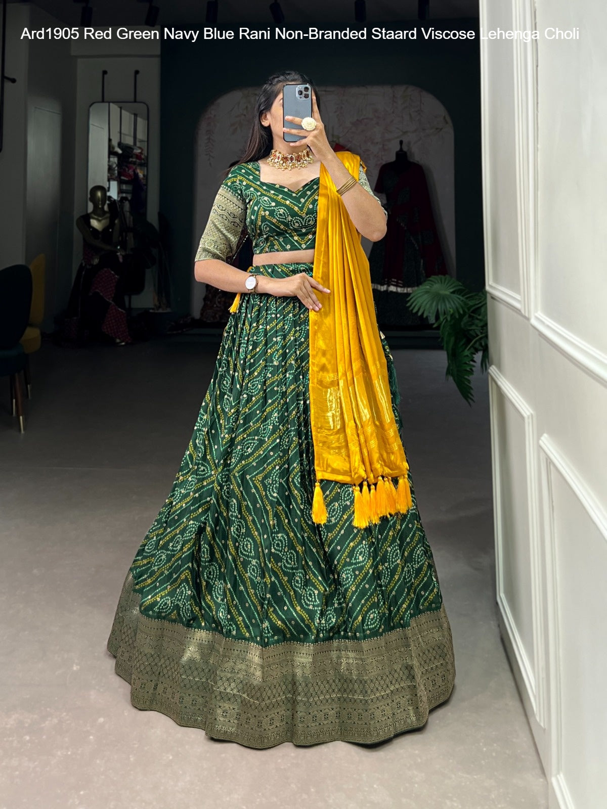 Ard1905 Red Green Navy Blue Rani Non-Branded Staard Viscose Lehenga Choli