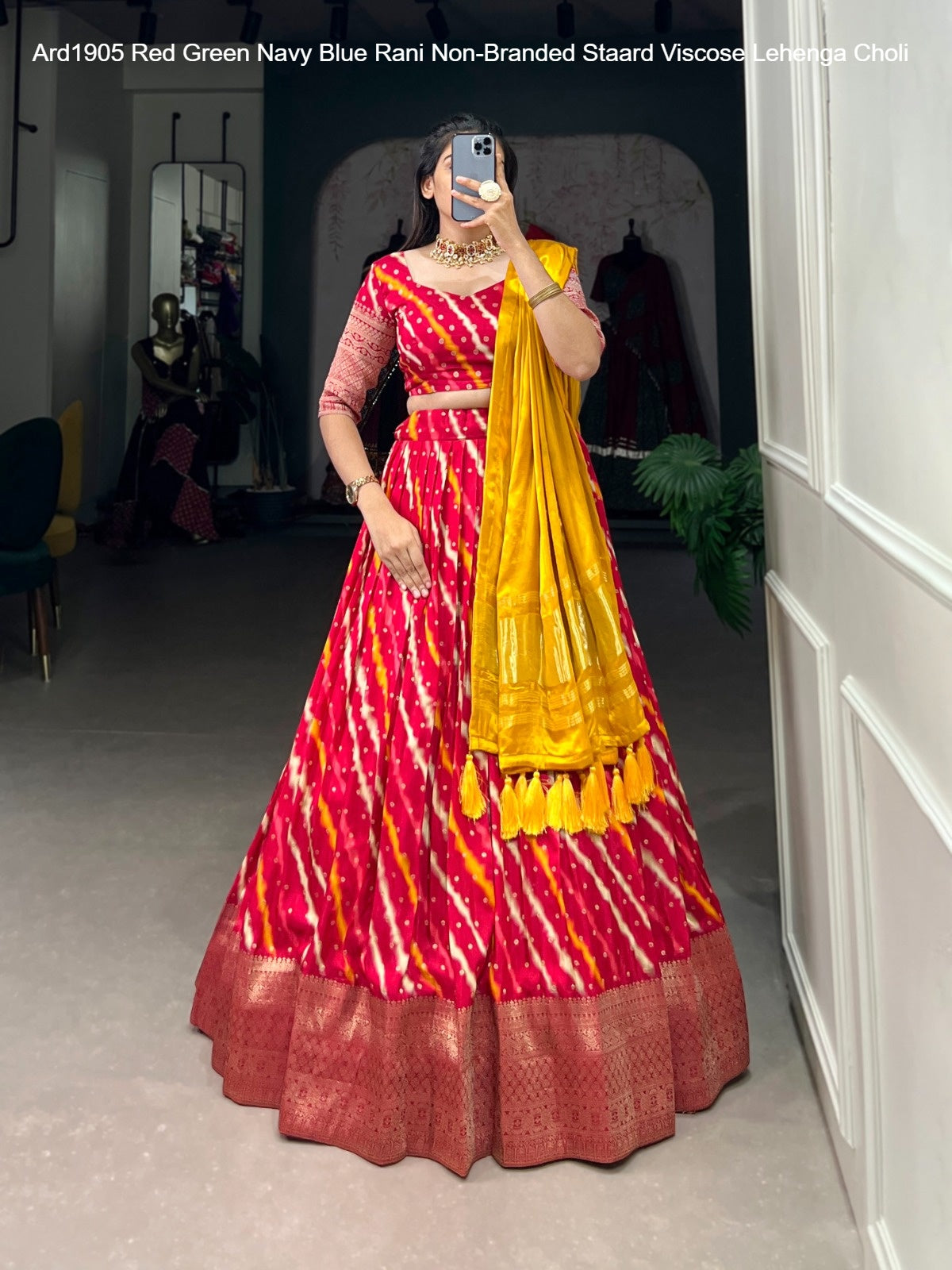 Ard1905 Red Green Navy Blue Rani Non-Branded Staard Viscose Lehenga Choli