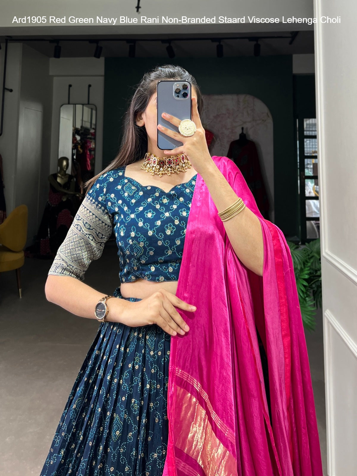 Ard1905 Red Green Navy Blue Rani Non-Branded Staard Viscose Lehenga Choli