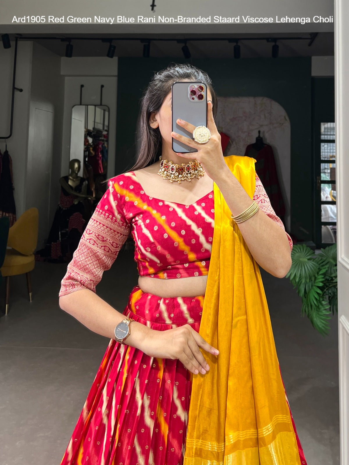 Ard1905 Red Green Navy Blue Rani Non-Branded Staard Viscose Lehenga Choli