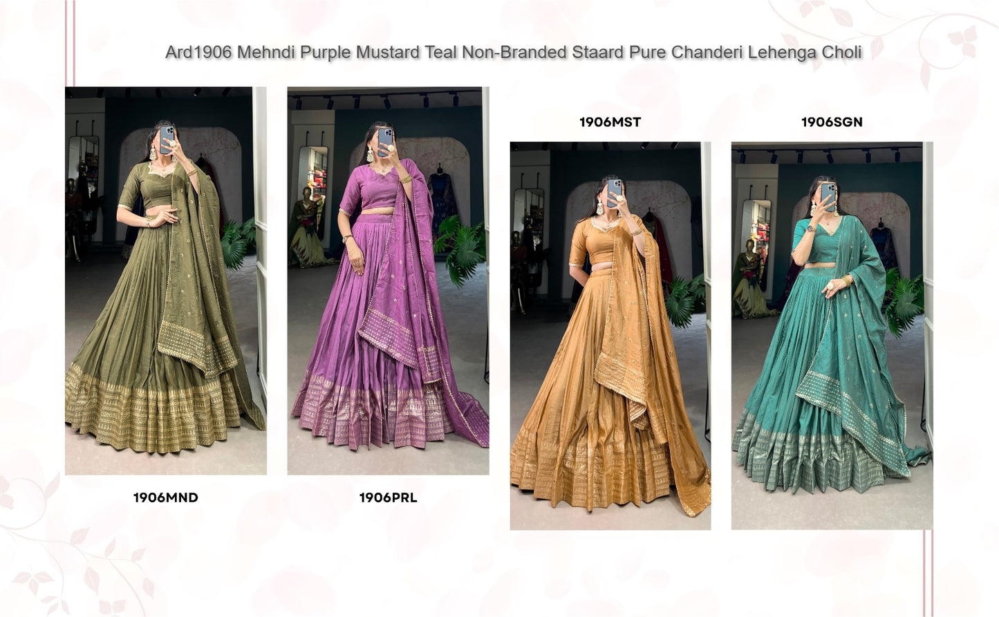 Ard1906 Mehndi Purple Mustard Teal Non-Branded Staard Pure Chanderi Lehenga Choli