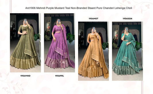 Ard1906 Mehndi Purple Mustard Teal Non-Branded Staard Pure Chanderi Lehenga Choli