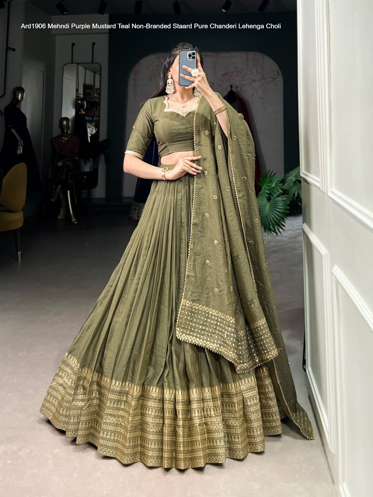 Ard1906 Mehndi Purple Mustard Teal Non-Branded Staard Pure Chanderi Lehenga Choli