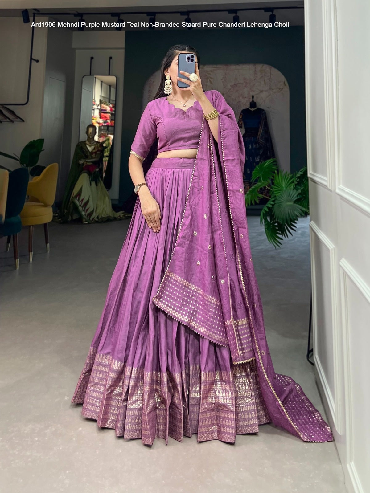 Ard1906 Mehndi Purple Mustard Teal Non-Branded Staard Pure Chanderi Lehenga Choli