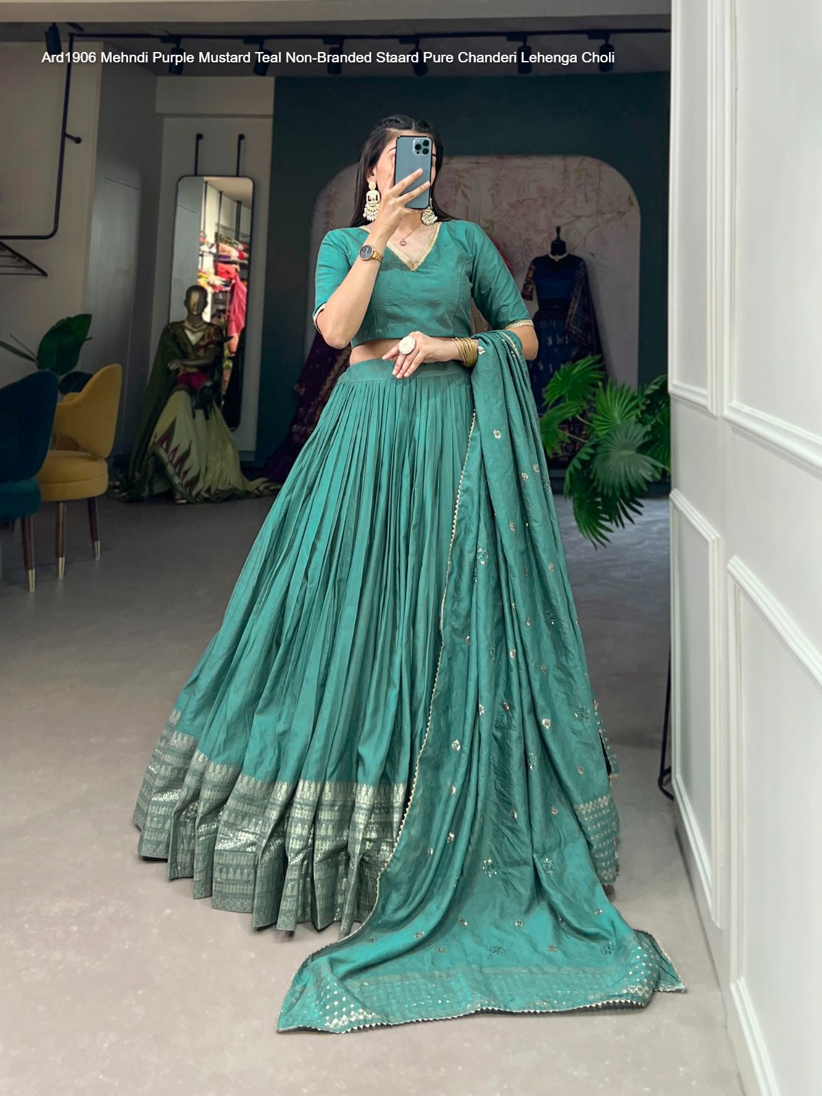 Ard1906 Mehndi Purple Mustard Teal Non-Branded Staard Pure Chanderi Lehenga Choli