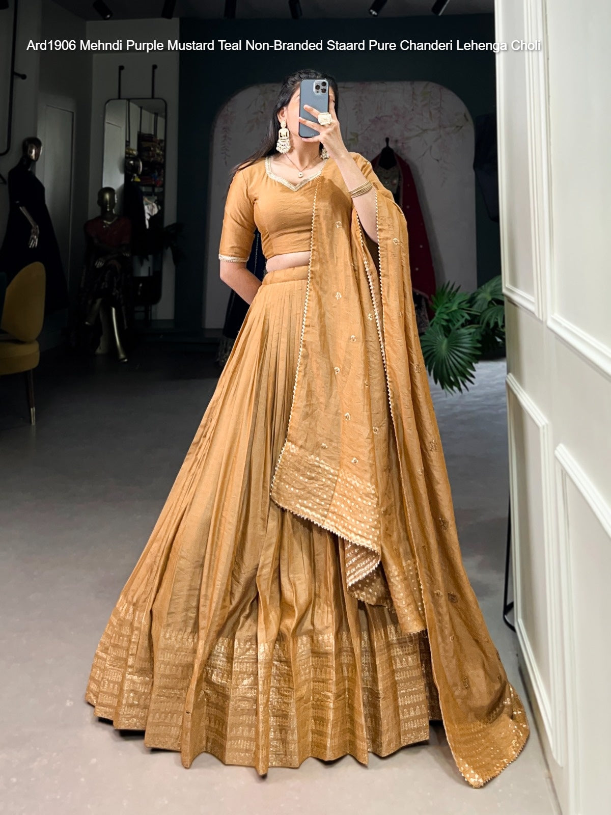 Ard1906 Mehndi Purple Mustard Teal Non-Branded Staard Pure Chanderi Lehenga Choli