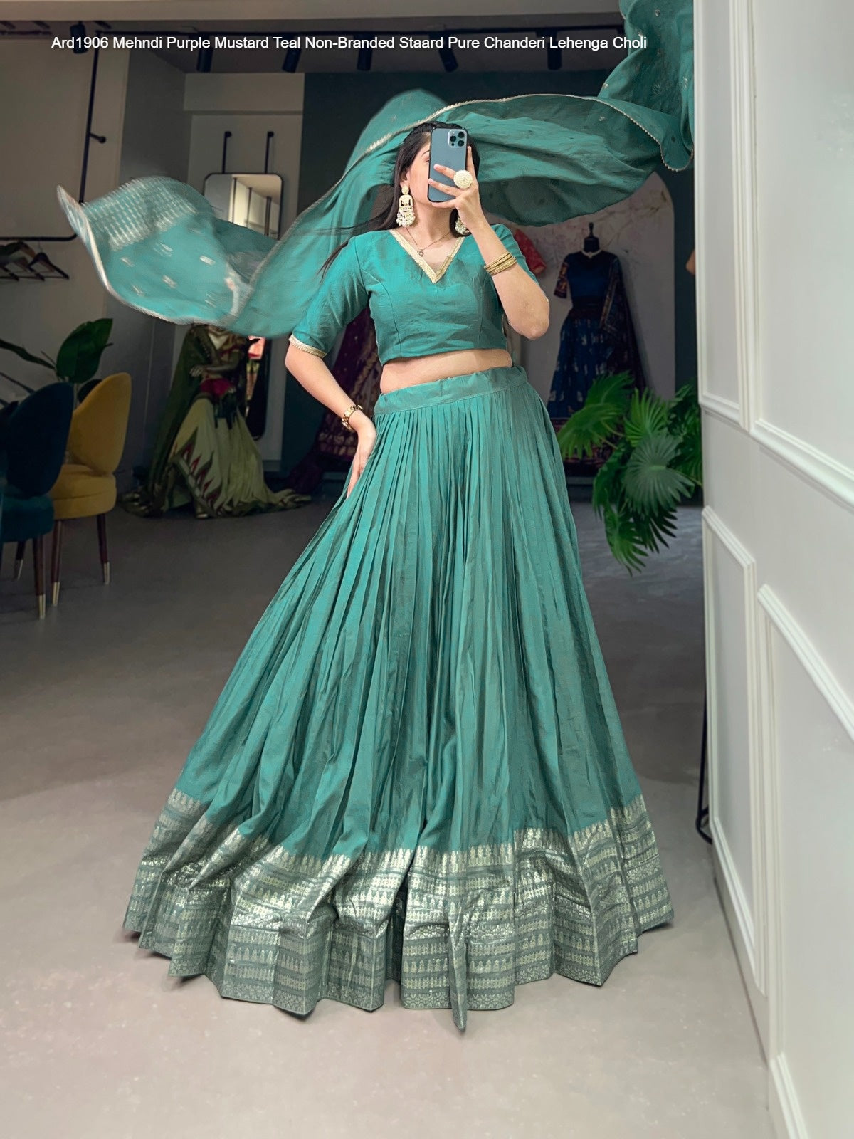 Ard1906 Mehndi Purple Mustard Teal Non-Branded Staard Pure Chanderi Lehenga Choli