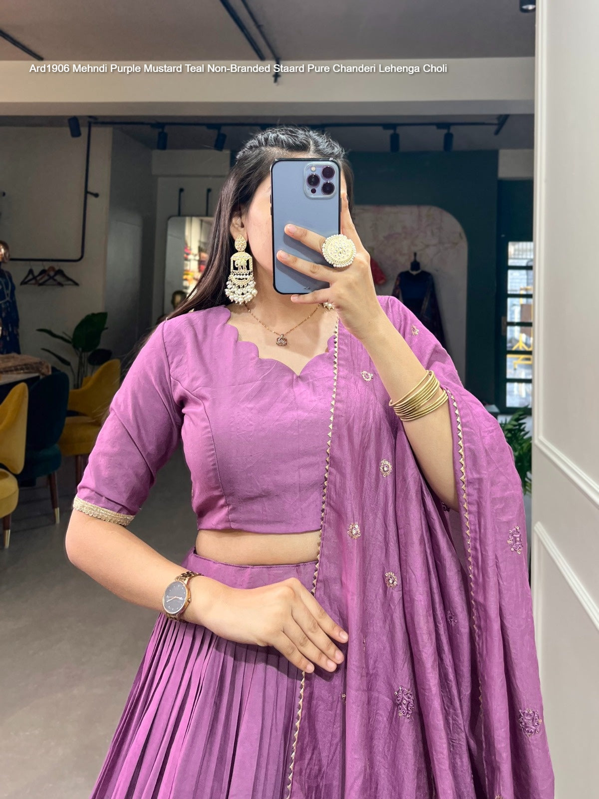 Ard1906 Mehndi Purple Mustard Teal Non-Branded Staard Pure Chanderi Lehenga Choli