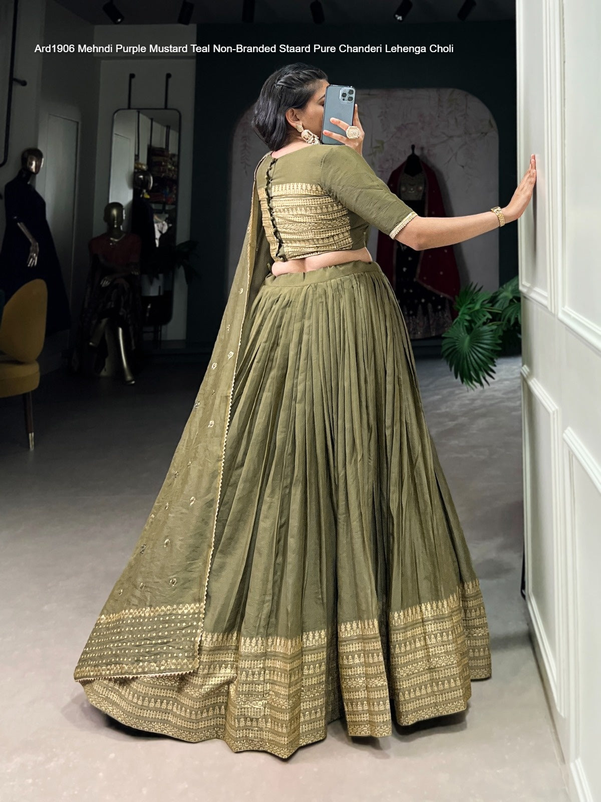 Ard1906 Mehndi Purple Mustard Teal Non-Branded Staard Pure Chanderi Lehenga Choli