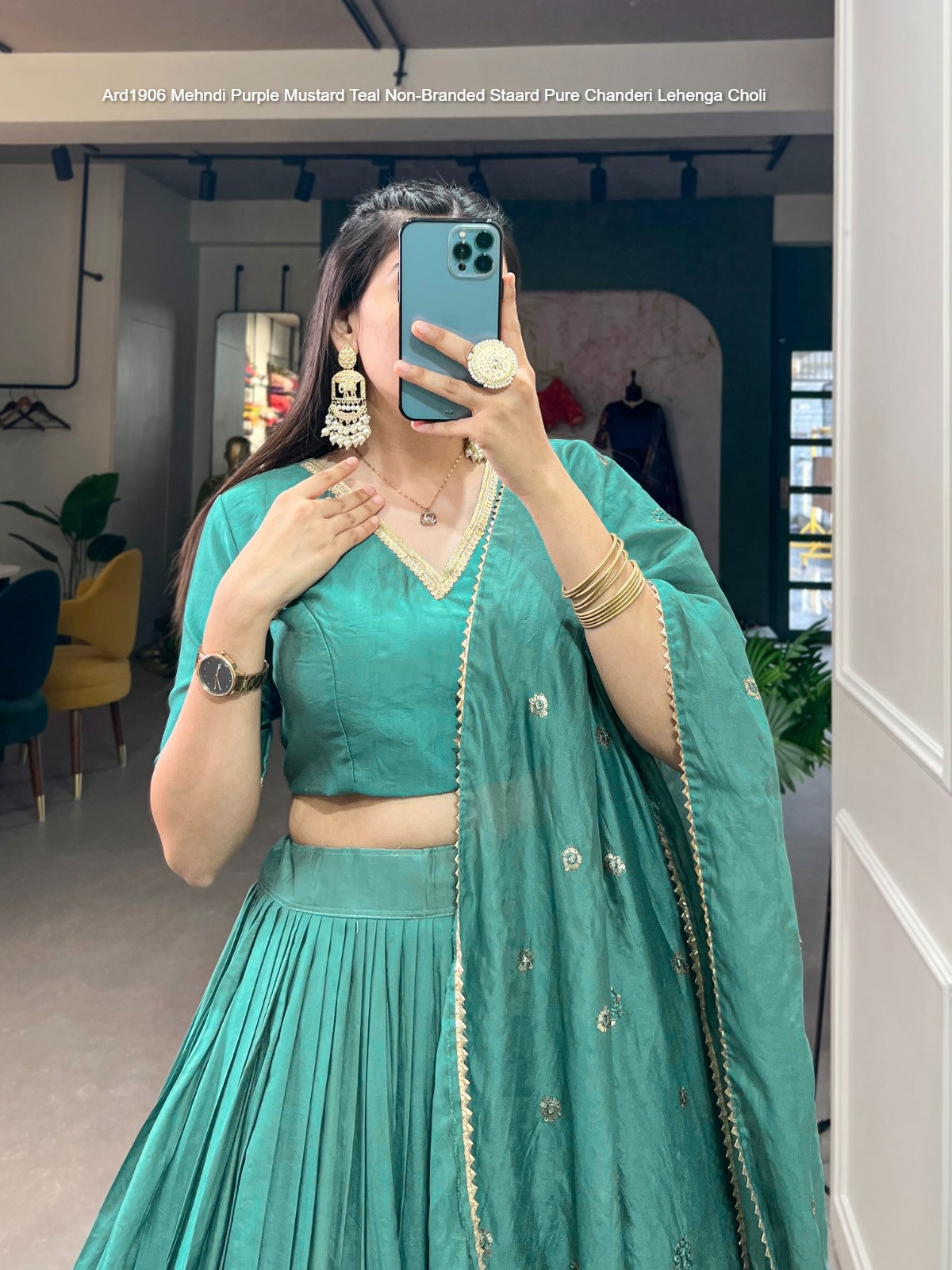 Ard1906 Mehndi Purple Mustard Teal Non-Branded Staard Pure Chanderi Lehenga Choli