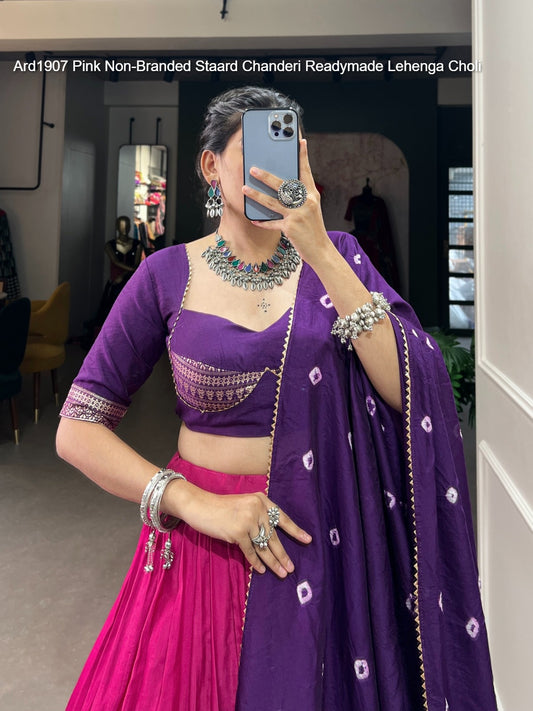 Ard1907 Pink Non-Branded Staard Chanderi Readymade Lehenga Choli
