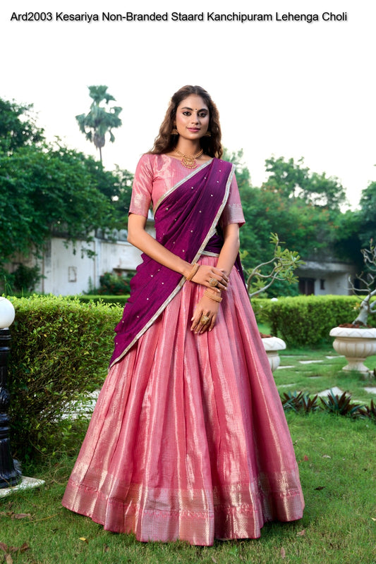 Ard2003 Kesariya Non-Branded Staard Kanchipuram Lehenga Choli