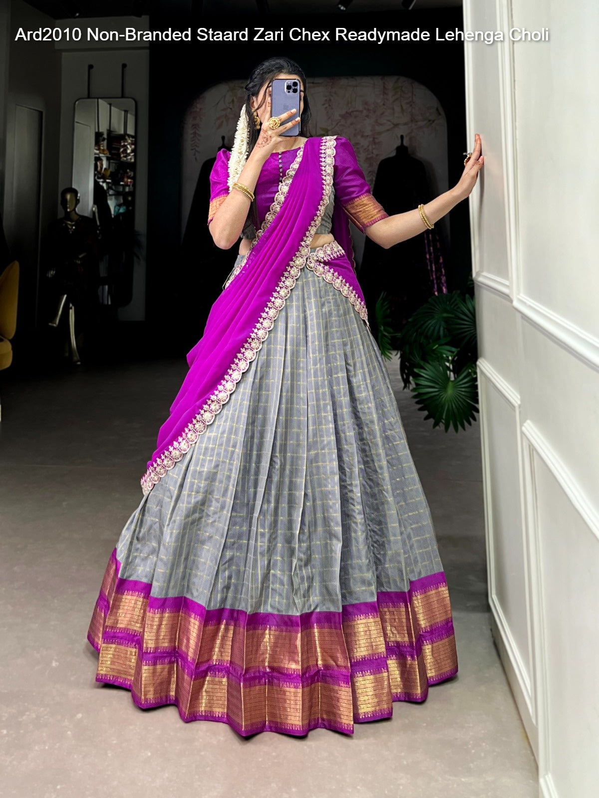 Ard2010 Non-Branded Staard Zari Chex Readymade Lehenga Choli