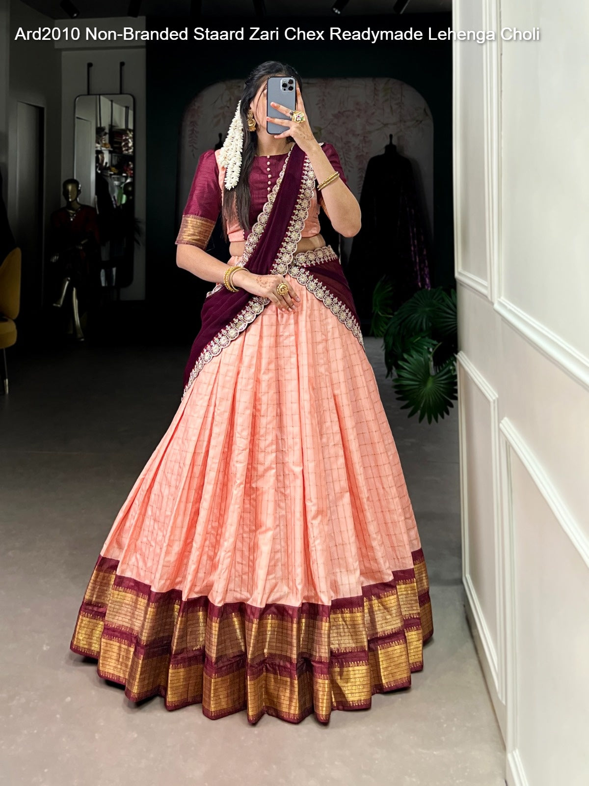 Ard2010 Non-Branded Staard Zari Chex Readymade Lehenga Choli