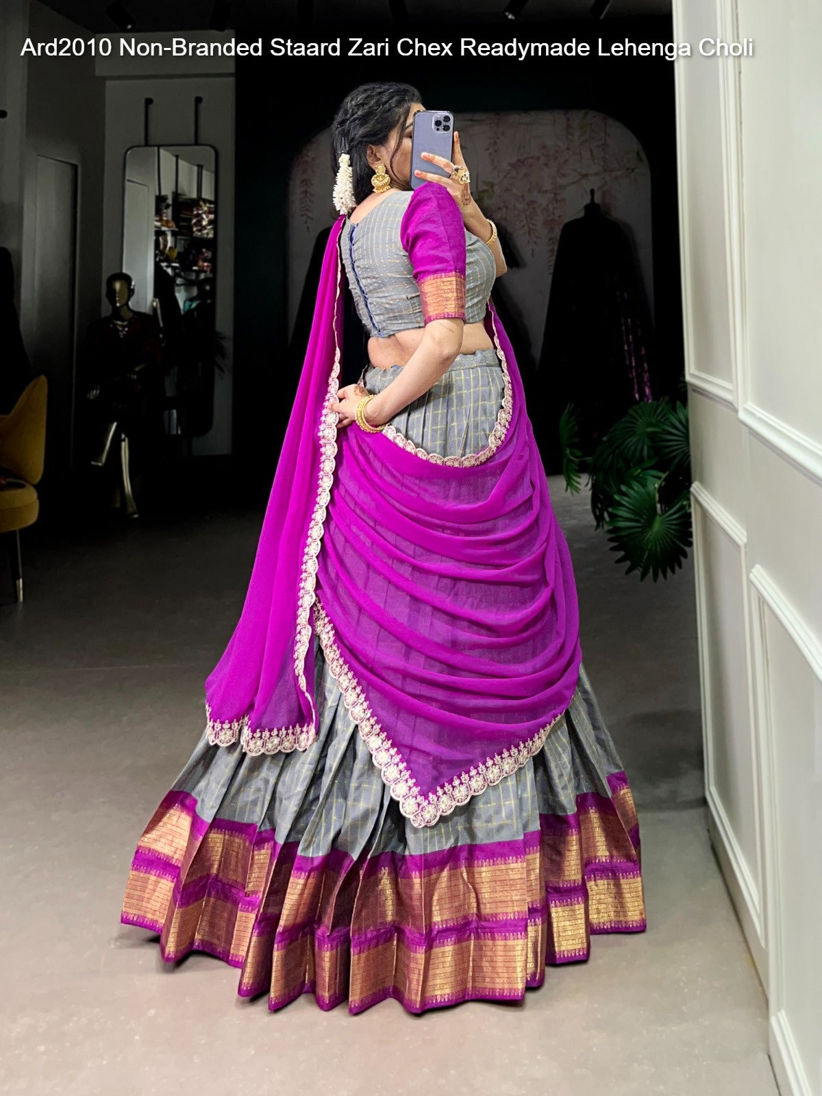 Ard2010 Non-Branded Staard Zari Chex Readymade Lehenga Choli