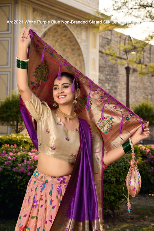 Ard2021 White Purple Blue Non-Branded Staard Silk Lehenga Choli