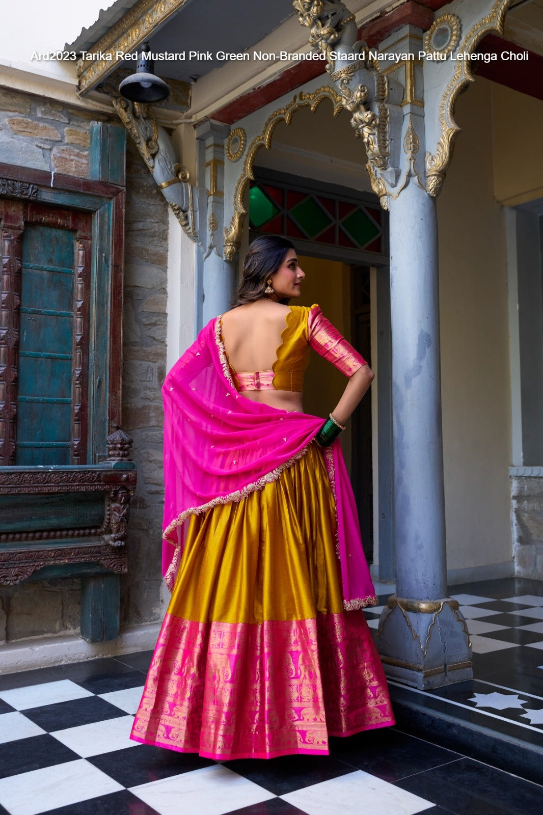 Ard2023 Tarika Red Mustard Pink Green Non-Branded Staard Narayan Pattu Lehenga Choli