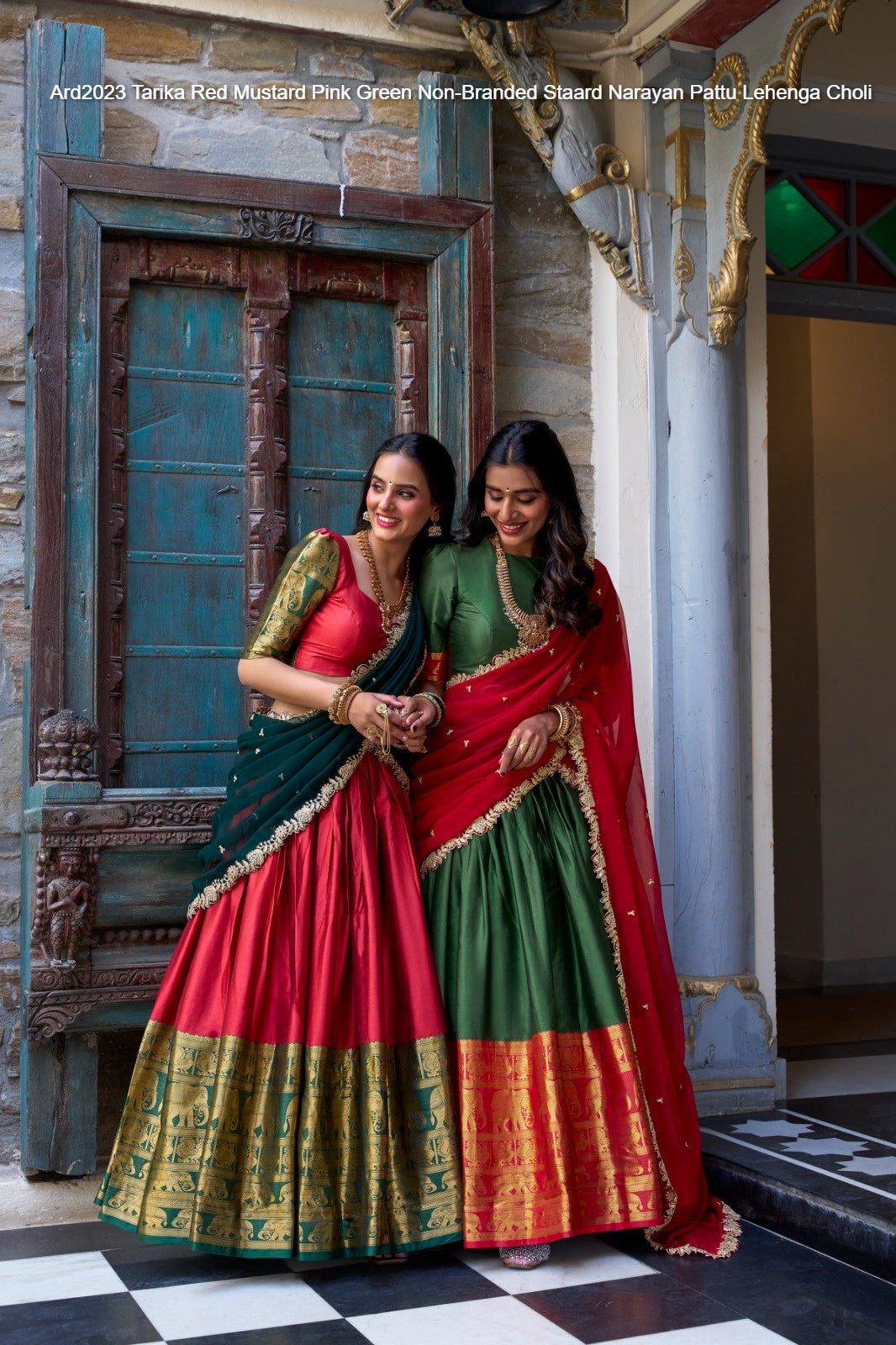 Ard2023 Tarika Red Mustard Pink Green Non-Branded Staard Narayan Pattu Lehenga Choli