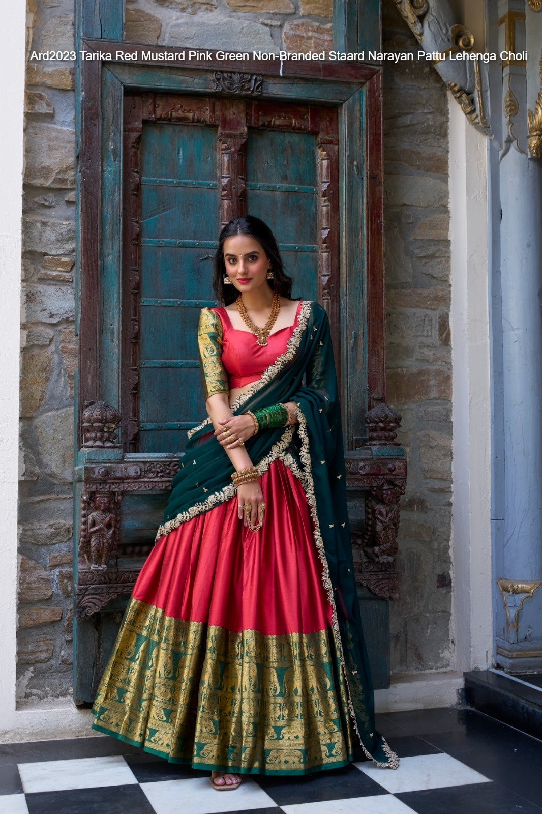 Ard2023 Tarika Red Mustard Pink Green Non-Branded Staard Narayan Pattu Lehenga Choli