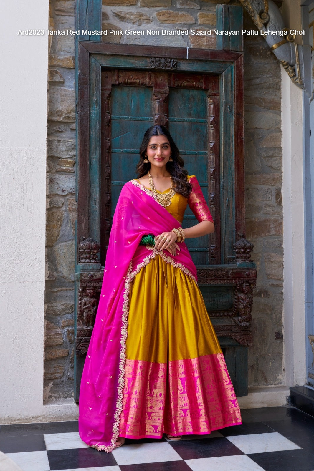 Ard2023 Tarika Red Mustard Pink Green Non-Branded Staard Narayan Pattu Lehenga Choli