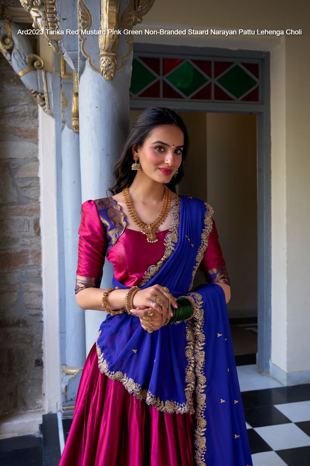 Ard2023 Tarika Red Mustard Pink Green Non-Branded Staard Narayan Pattu Lehenga Choli