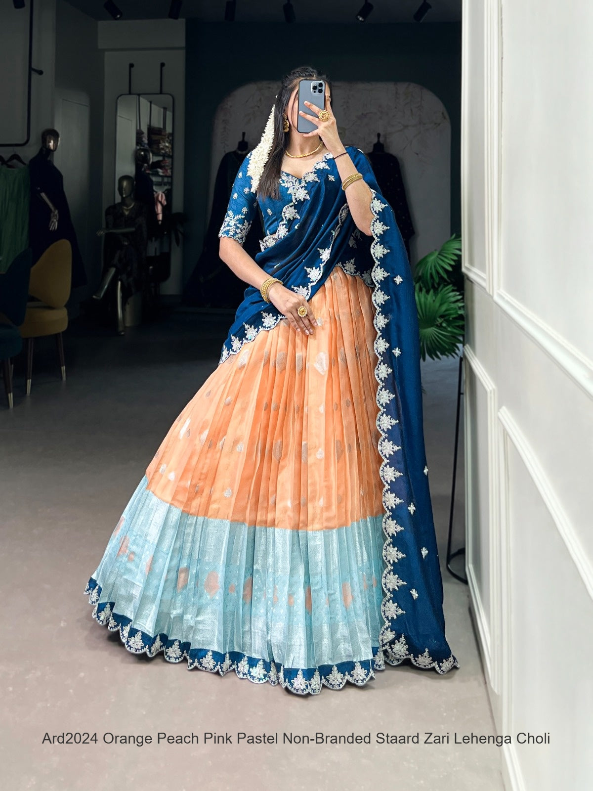 Ard2024 Orange Peach Pink Pastel Non-Branded Staard Zari Lehenga Choli