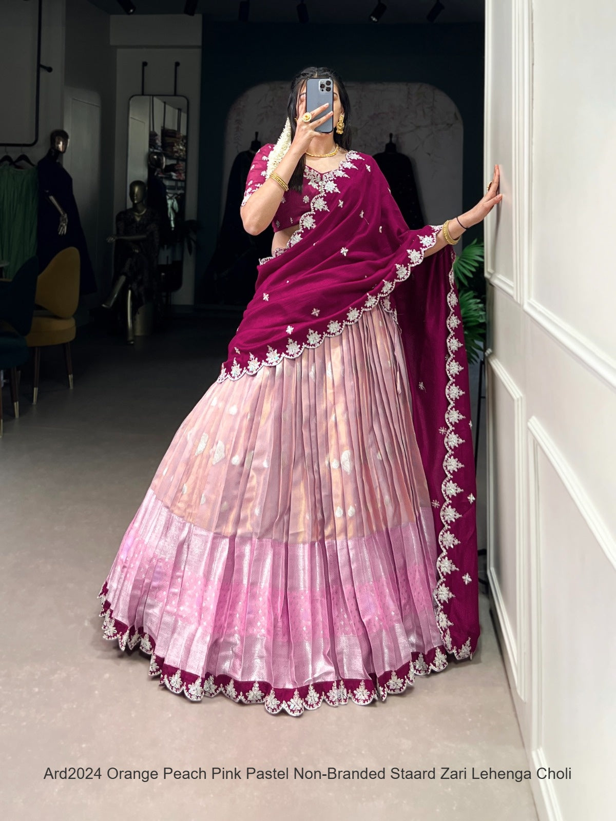 Ard2024 Orange Peach Pink Pastel Non-Branded Staard Zari Lehenga Choli