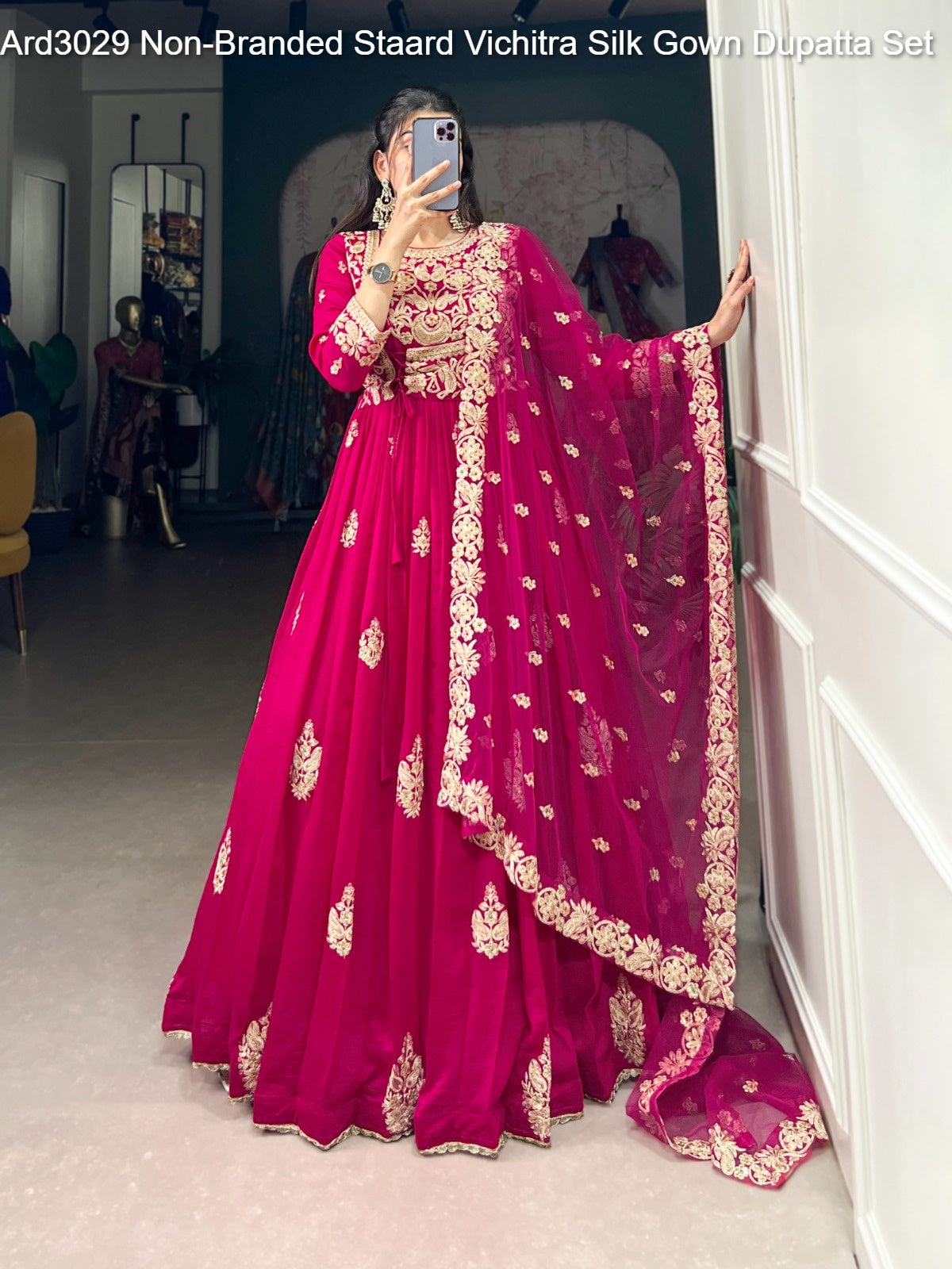 Ard3029 Non-Branded Staard Vichitra Silk Gown Dupatta Set