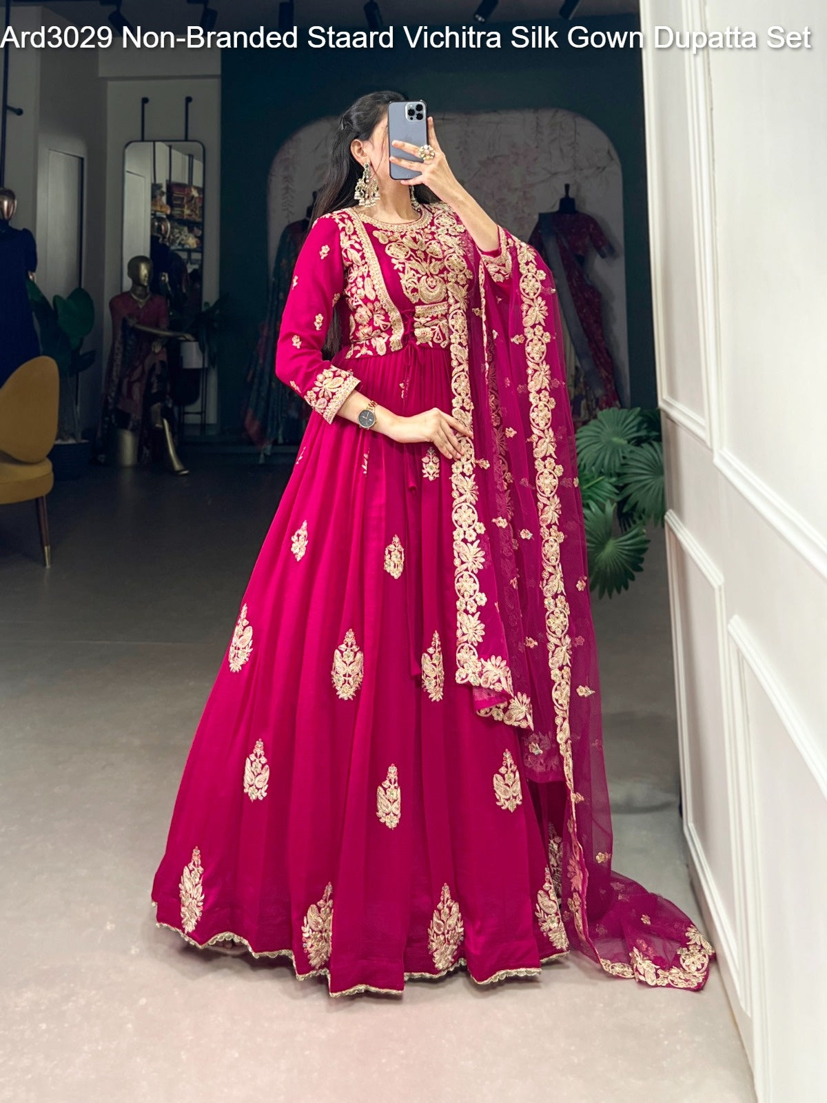 Ard3029 Non-Branded Staard Vichitra Silk Gown Dupatta Set